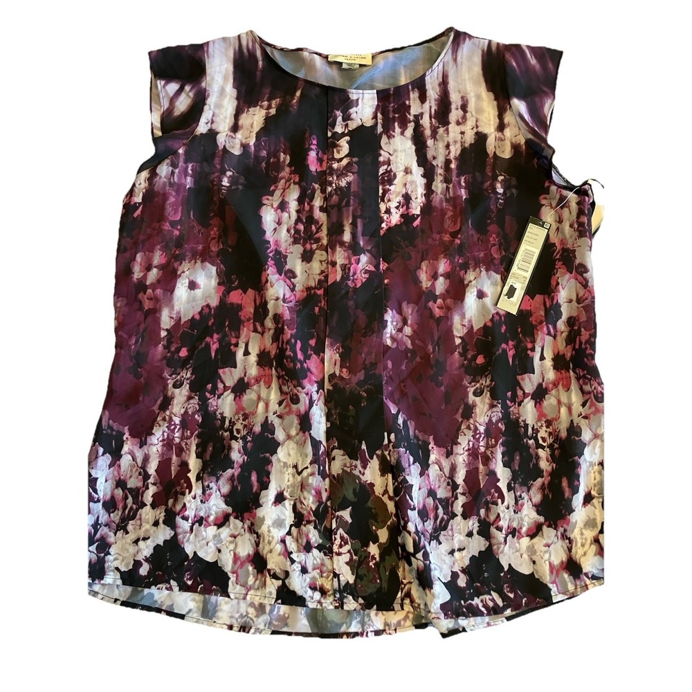 Tahari Arthur S Levine Blouse Women PS Purple NWT Sleeveless Floral 8285P675